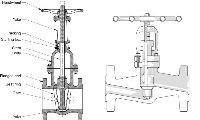Diagram of gate valve and globe valve